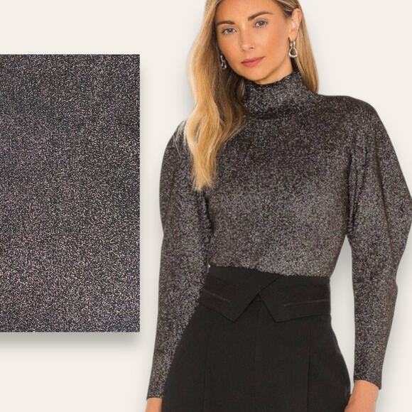 A.L.C. Sweaters - ALC SWEATER S BROWN ESPRESSO MARTINI GOLD GLITTER METALLIC SAMUEL PUFF SLEEVE